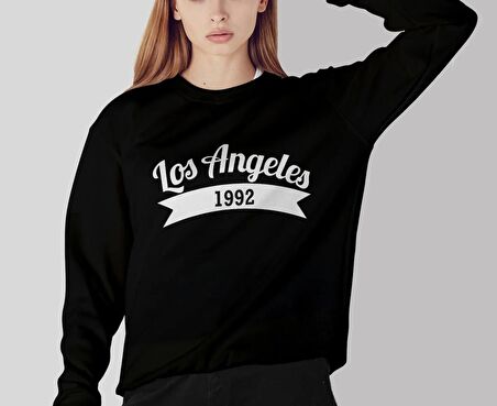 PROSPETTIVA KADIN SİYAH OVERSIZE KALIN İÇİ POLARLI LOS ANGELES 1992 SYMBOL SWEATSHIRT