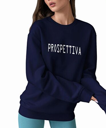 PROSPETTIVA KADIN LACİVERT OVERSIZE KALIN İÇİ POLARLI PROSPETTIVA SYMBOL SWEATSHIRT
