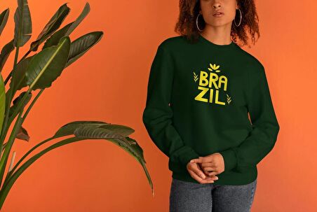 PROSPETTIVA KADIN YEŞİL OVERSIZE KALIN İÇİ POLARLI BRAZIL / BREZİLYA SYMBOL SWEATSHIRT