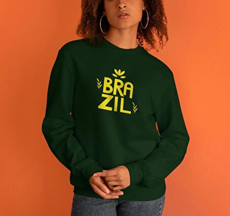 PROSPETTIVA KADIN YEŞİL OVERSIZE KALIN İÇİ POLARLI BRAZIL / BREZİLYA SYMBOL SWEATSHIRT