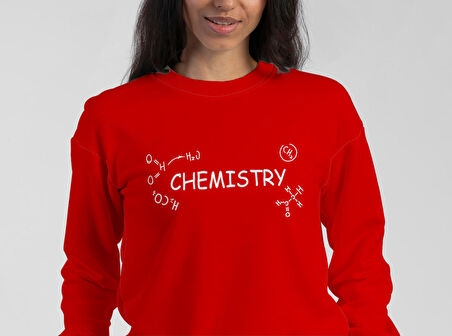 PROSPETTIVA KADIN KIRMIZI OVERSIZE KALIN İÇİ POLARLI CHEMISTRY / KİMYA SYMBOL SWEATSHIRT