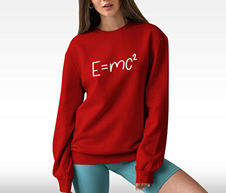 PROSPETTIVA KADIN KIRMIZI OVERSIZE KALIN İÇİ POLARLI E=MC2 / KÜTLE ENERJİ SYMBOL SWEATSHIRT
