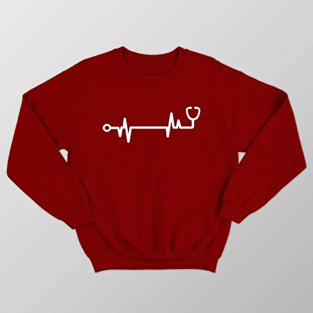 PROSPETTIVA KADIN KIRMIZI OVERSIZE KALIN İÇİ POLARLI HEALTH / STETESKOP SYMBOL SWEATSHIRT
