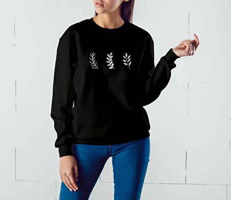 PROSPETTIVA KADIN SİYAH OVERSIZE KALIN İÇİ POLARLI YAPRAK / LEAF SYMBOL SWEATSHIRT