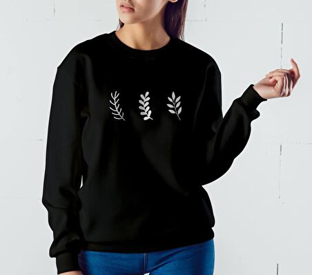 PROSPETTIVA KADIN SİYAH OVERSIZE KALIN İÇİ POLARLI YAPRAK / LEAF SYMBOL SWEATSHIRT