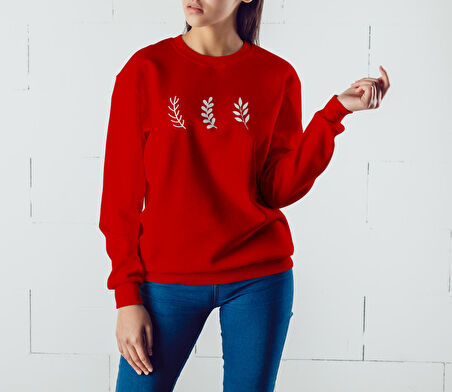 PROSPETTIVA KADIN KIRMIZI OVERSIZE KALIN İÇİ POLARLI YAPRAK / LEAF SYMBOL SWEATSHIRT