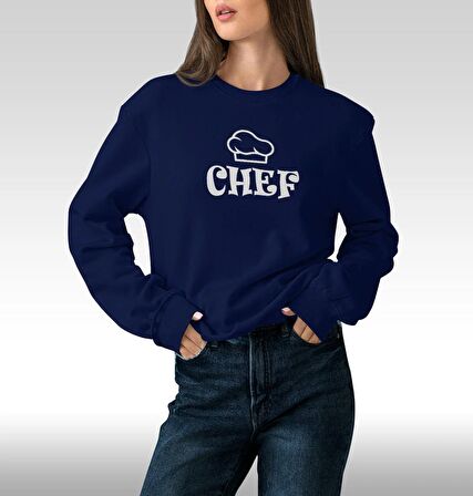 PROSPETTIVA KADIN LACİVERT OVERSIZE KALIN İÇİ POLARLI CHEF / ŞEF YAZILI SWEATSHIRT