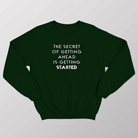 PROSPETTIVA KADIN YEŞİL OVERSIZE KALIN İÇİ POLARLI BAŞLANGIÇ MOTTOSU / STARTED MOTTO YAZILI SWEATSHIRT