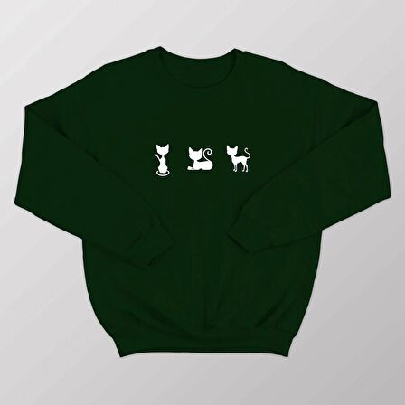 PROSPETTIVA KADIN YEŞİL OVERSIZE KALIN İÇİ POLARLI ÜÇLÜ KEDİ / THREE CAT SYMBOL SWEATSHIRT