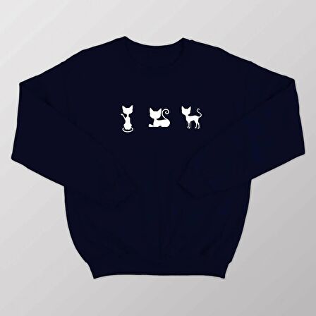 PROSPETTIVA KADIN LACİVERT OVERSIZE KALIN İÇİ POLARLI ÜÇLÜ KEDİ / THREE CAT SYMBOL SWEATSHIRT