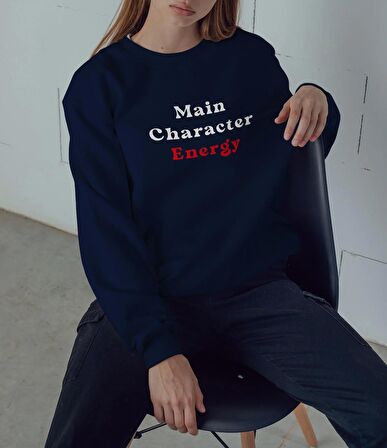 PROSPETTIVA KADIN LACİVERT OVERSIZE KALIN İÇİ POLARLI ANA KARAKTER ENERJİSİ YAZILI SWEATSHIRT