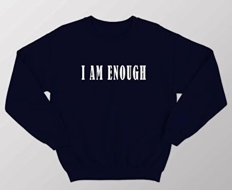 PROSPETTIVA KADIN LACİVERT OVERSIZE KALIN İÇİ POLARLI I AM ENOUGH / YETERLİYİM YAZILI SWEATSHIRT