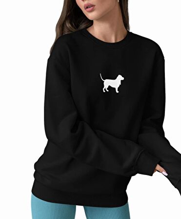 PROSPETTIVA KADIN SİYAH OVERSIZE KALIN İÇİ POLARLI KÖPEK / DOG SYMBOL SWEATSHIRT