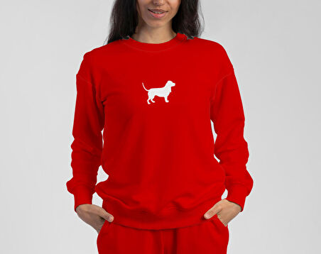 PROSPETTIVA KADIN KIRMIZI OVERSIZE KALIN İÇİ POLARLI KÖPEK / DOG SYMBOL SWEATSHIRT