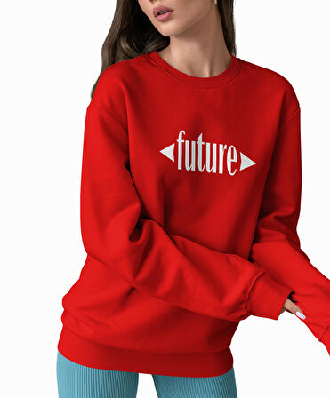 PROSPETTIVA KADIN KIRMIZI OVERSIZE KALIN İÇİ POLARLI GELECEK / FUTURE YAZILI SWEATSHIRT
