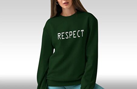 PROSPETTIVA KADIN YEŞİL OVERSIZE KALIN İÇİ POLARLI SAYGI / RESPECT YAZILI SWEATSHIRT