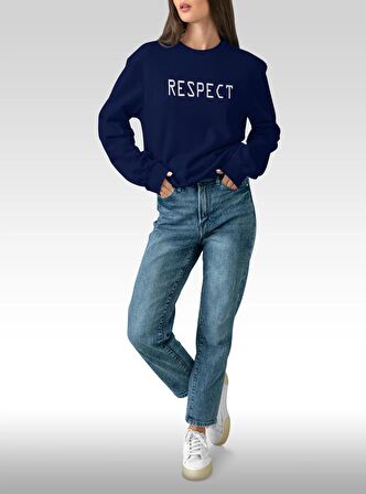 PROSPETTIVA KADIN LACİVERT OVERSIZE KALIN İÇİ POLARLI SAYGI / RESPECT YAZILI SWEATSHIRT