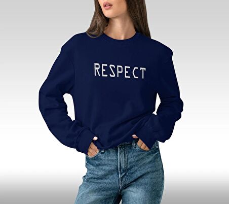 PROSPETTIVA KADIN LACİVERT OVERSIZE KALIN İÇİ POLARLI SAYGI / RESPECT YAZILI SWEATSHIRT