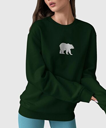 PROSPETTIVA KADIN YEŞİL OVERSIZE KALIN İÇİ POLARLI AYI / BEAR SYMBOL SWEATSHIRT