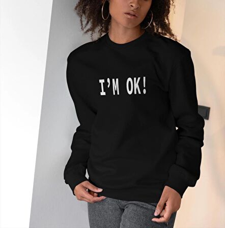 PROSPETTIVA KADIN SİYAH OVERSIZE KALIN İÇİ POLARLI I'M OK YAZILI SWEATSHIRT