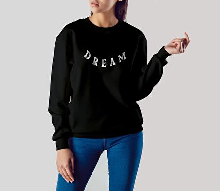 PROSPETTIVA KADIN SİYAH OVERSIZE KALIN İÇİ POLARLI RÜYA / DREAM YAZILI SWEATSHIRT