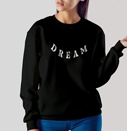 PROSPETTIVA KADIN SİYAH OVERSIZE KALIN İÇİ POLARLI RÜYA / DREAM YAZILI SWEATSHIRT