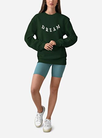 PROSPETTIVA KADIN YEŞİL OVERSIZE KALIN İÇİ POLARLI RÜYA / DREAM YAZILI SWEATSHIRT