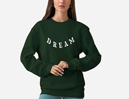 PROSPETTIVA KADIN YEŞİL OVERSIZE KALIN İÇİ POLARLI RÜYA / DREAM YAZILI SWEATSHIRT