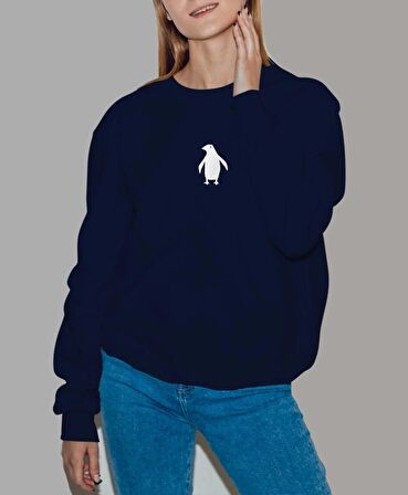 PROSPETTIVA KADIN LACİVERT OVERSIZE KALIN İÇİ POLARLI PENGUEN / PENGUIN SYMBOL SWEATSHIRT