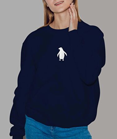 PROSPETTIVA KADIN LACİVERT OVERSIZE KALIN İÇİ POLARLI PENGUEN / PENGUIN SYMBOL SWEATSHIRT