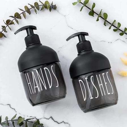 Porsima C-527 2'li Cool Sıvı Sabunluk Seti - Mutfak-Banyo Tezgah Üstü Temizlik Seti - Siyah Cam 425 mL