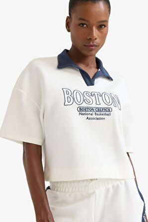 DeFactoFit NBA Boston Celtics Polo Yaka Waffle Kısa Kollu Polo Tişört E3610AX25SMER105