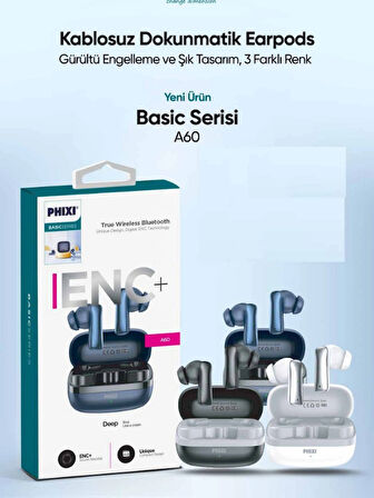 Basic A60 ENC USB-C Hızlı Şarj Destekli Bluetooth Kulaklık - 3 Farklı Renk