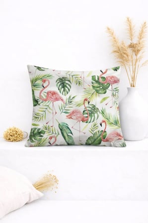Beyaz Gecede Flamingo Ferahlığı Dekoratif Kırlent Kılıfı (45x45 cm)