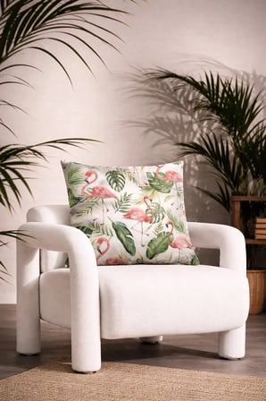 Beyaz Gecede Flamingo Ferahlığı Dekoratif Kırlent Kılıfı (45x45 cm)