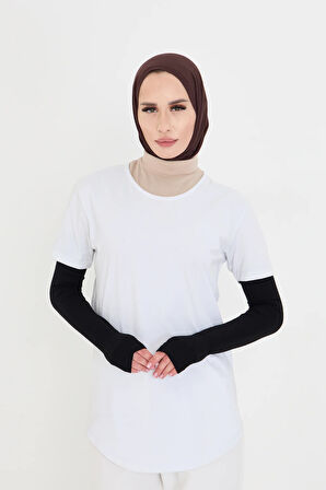 Siyah Tesettür Parmak Geçmeli Kolluk Viskon Düz 1024_01