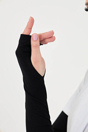 Siyah Tesettür Parmak Geçmeli Kolluk Viskon Düz 1024_01