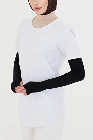 Siyah Tesettür Parmak Geçmeli Kolluk Viskon Düz 1024_01