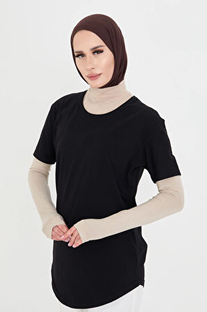 Bej Tesettür Parmak Geçmeli Kolluk Viskon Düz 1024_12