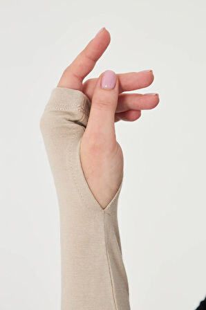 Bej Tesettür Parmak Geçmeli Kolluk Viskon Düz 1024_12