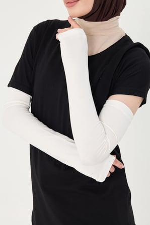 Krem Tesettür Parmak Geçmeli Kolluk Viskon Düz 1024_40
