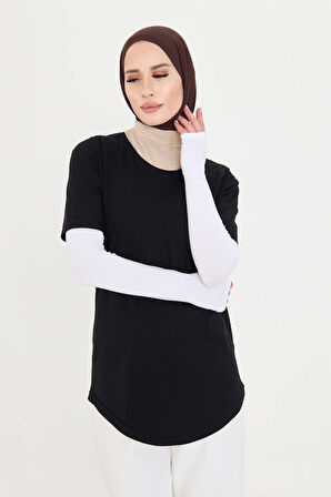 Beyaz Tesettür Parmak Geçmeli Kolluk Viskon Düz 1024_42