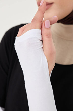 Beyaz Tesettür Parmak Geçmeli Kolluk Viskon Düz 1024_42