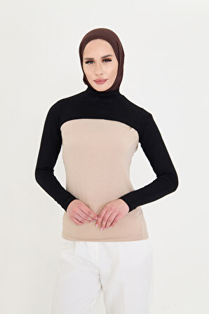 Siyah Tesettür Balıkçı Yakalı Boyunluklu Kolluk Viskon Düz 1025_01