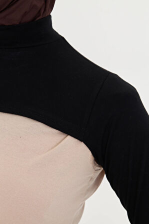 Siyah Tesettür Balıkçı Yakalı Boyunluklu Kolluk Viskon Düz 1025_01