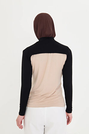 Siyah Tesettür Balıkçı Yakalı Boyunluklu Kolluk Viskon Düz 1025_01