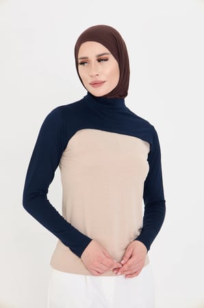Lacivert Tesettür Balıkçı Yaka Boyunluklu Kolluk Viskon Düz 1025_02