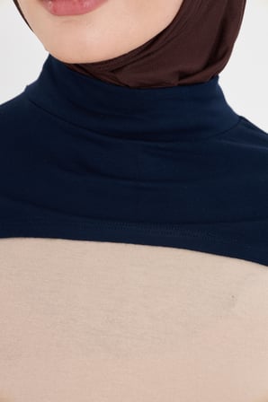 Lacivert Tesettür Balıkçı Yaka Boyunluklu Kolluk Viskon Düz 1025_02