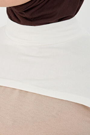 Krem Tesettür Balıkçı Yaka Boyunluklu Kolluk Viskon Düz 1025_40