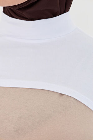 Beyaz Tesettür Balıkçı Yaka Boyunluklu Kolluk Viskon Düz 1025_42